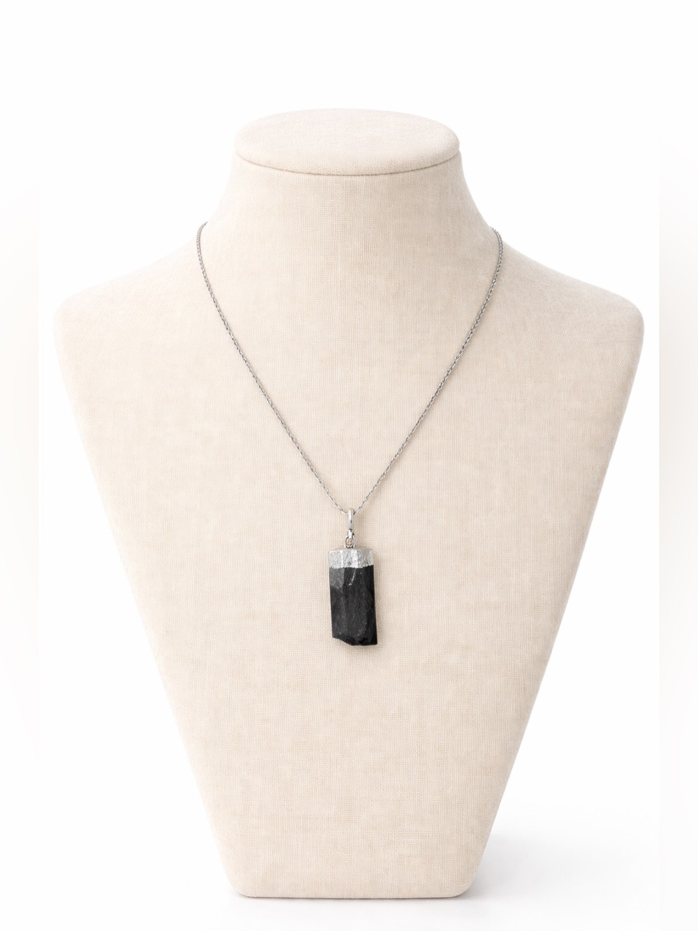 Raw Black Tourmaline Necklace Silver Pendant Crystal Healing Minimalist